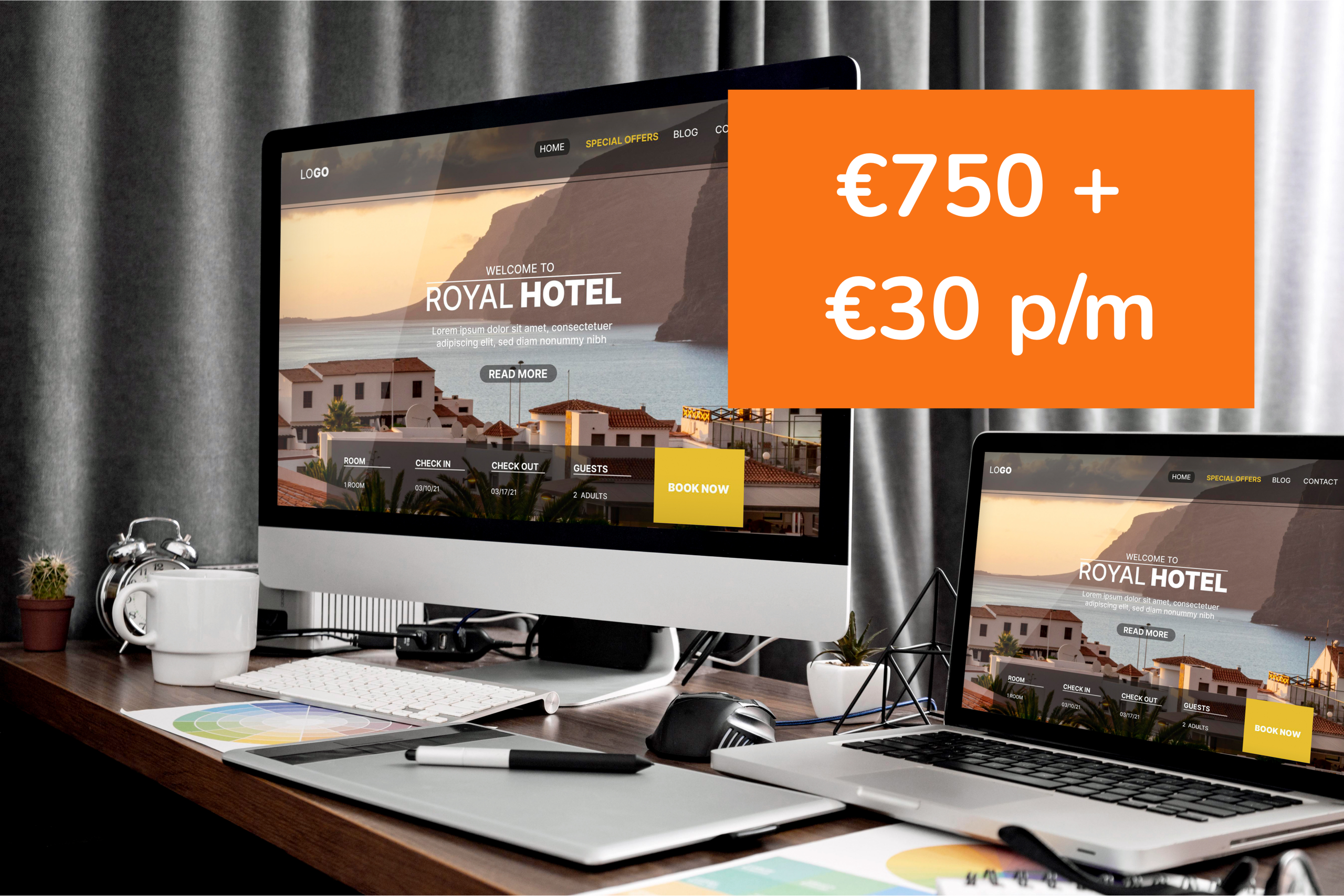 Computer met moderne website op scherm - professioneel webdesign